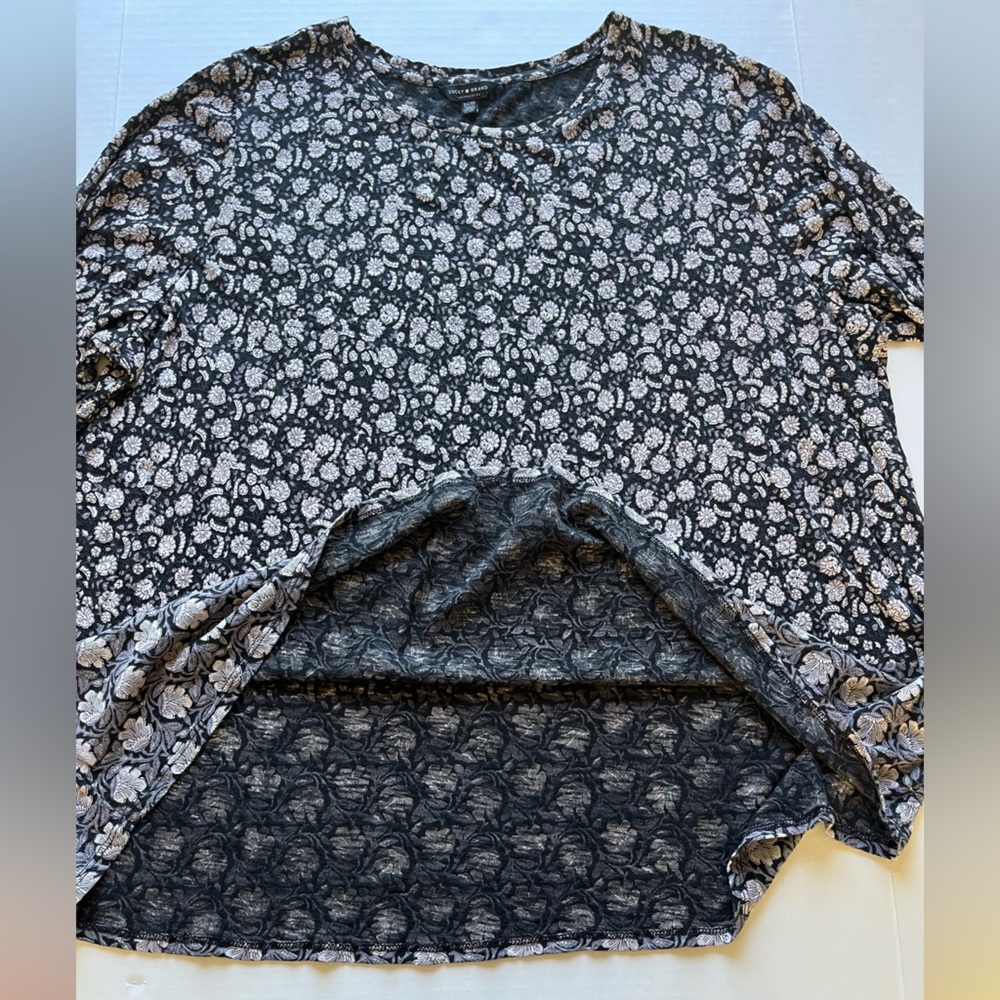 Lucky Brand Women's Black Mixed Floral Print Long Sleeve Boho Tunic Top 3X - Picture 4 of 11